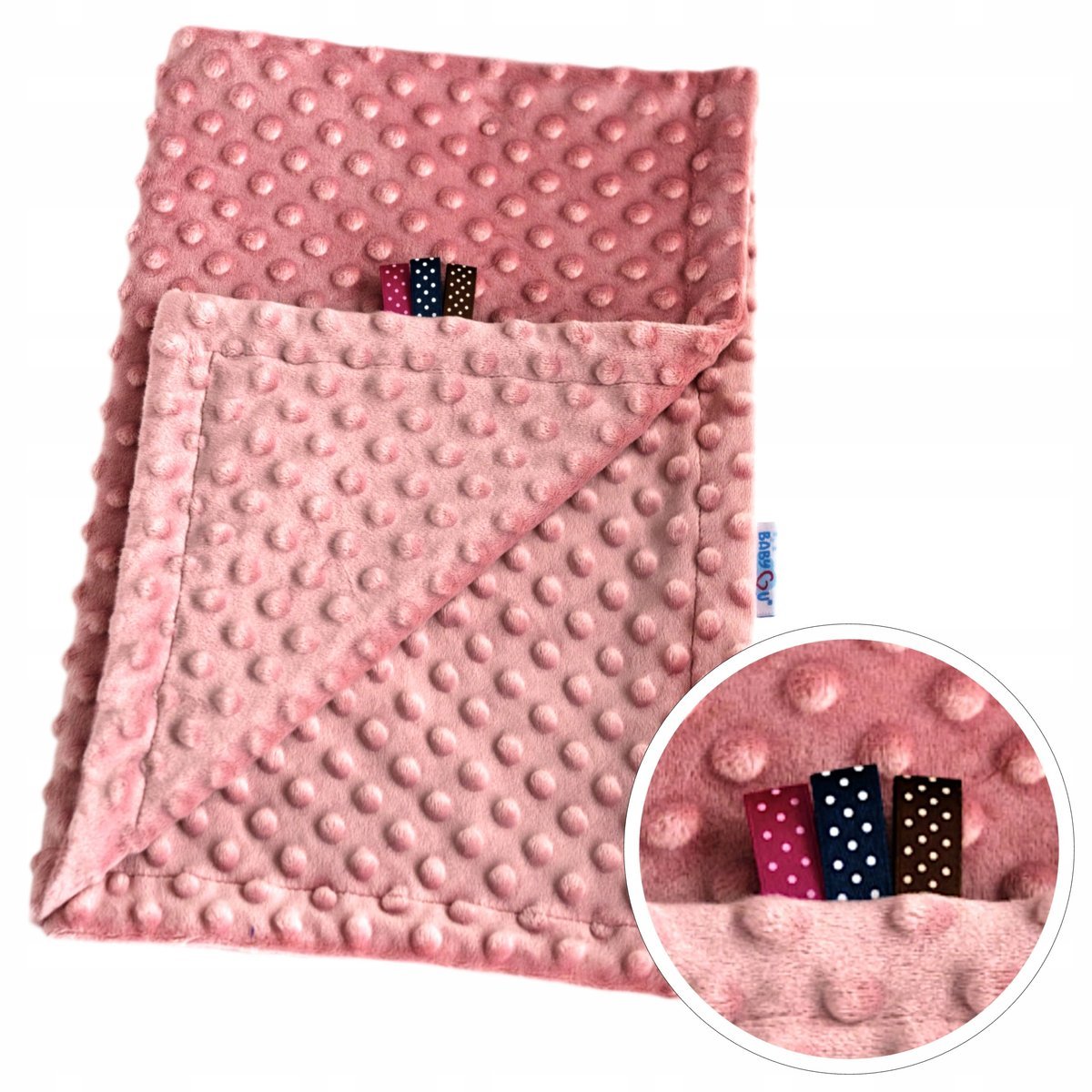 KOCYK DWUWARSTWOWY PUSZYSTY MINKY DLA NIEMOWLĄT SENSORYCZNY 75x55 cm BabyU
