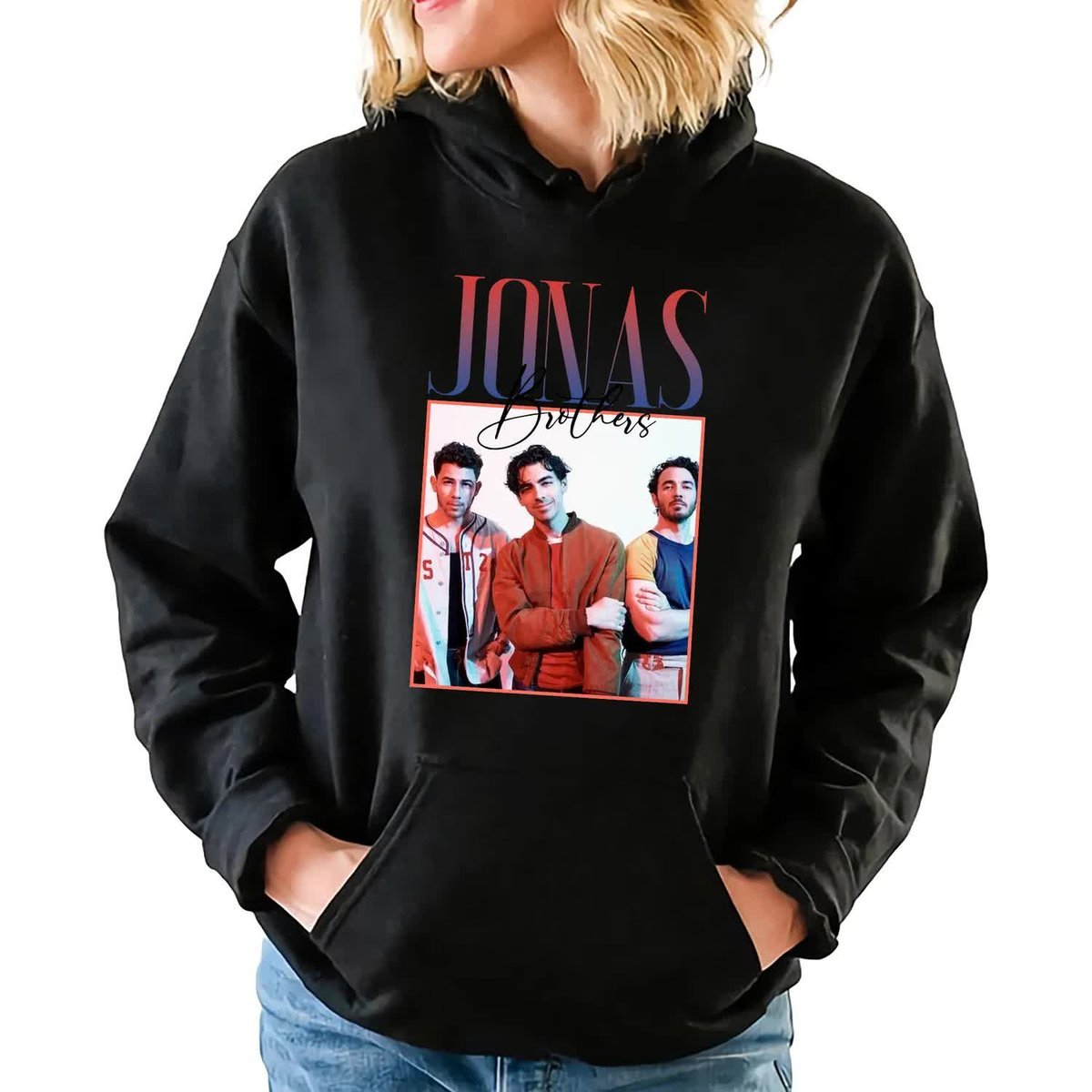 Bluza Damska Czarna z Kapturem JONAS BROTHERS Koncert Merch Wzory Rozmiar L