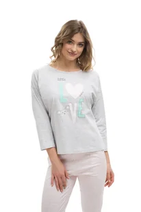 PIŻAMA MŁODZIEŻOWA M DAMSKA SZARA DŁUGI RĘKAW SPODNIE BAWEŁNIANA W MISIE - Bielizna nocna - miniaturka - grafika 1