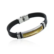 Bransoletki - ankabizuteria.pl Bransoletka ze stali szlachetnej i skóry żółty bursz - miniaturka - grafika 1