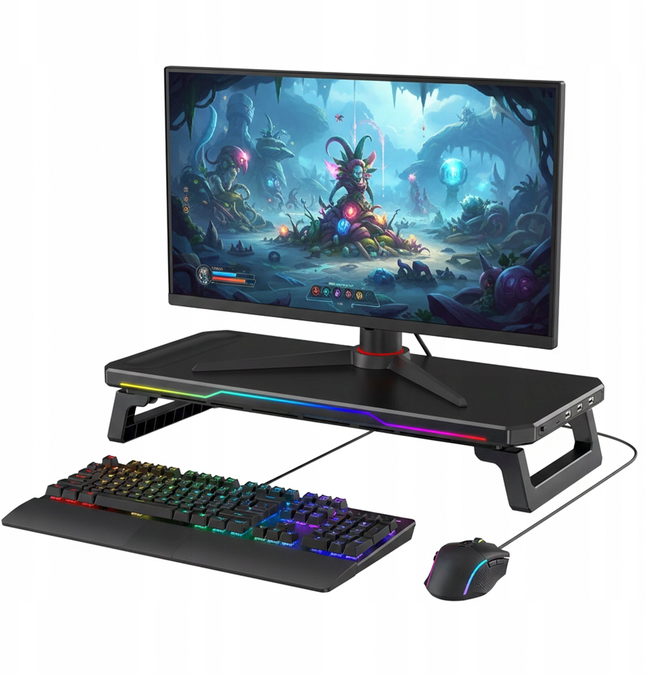 Podstawka pod monitor z lampką listwą świetlną RGB z wejściami HUB USB 3 USB-A, 1 USB-C - biurkowa do Home Office, Gaming, p