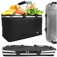 Torby i wózki na zakupy - Koszyk zakupowy termiczny 25L czarny torba składana mocna pojemna - miniaturka - grafika 1