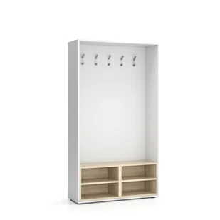 PLAN Ścianka na ubrania (wieszak), 5 haczyków, biała/naturalny dąb 6101283 - Inne meble biurowe - miniaturka - grafika 1