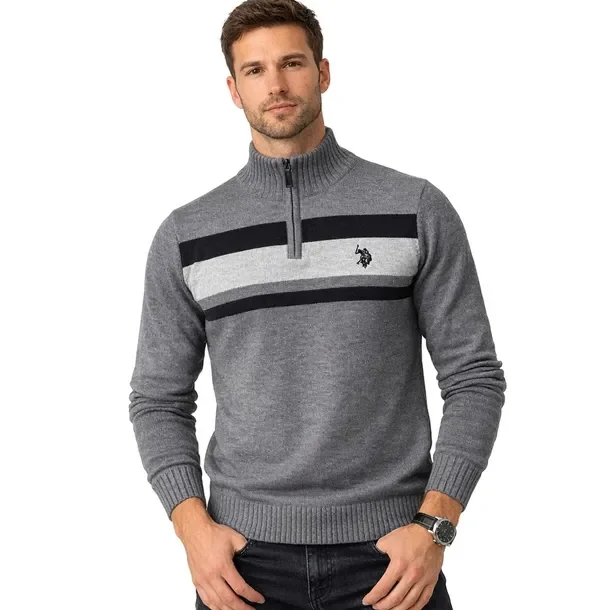 Sweter Męski U.S. Polo Assn. Bawełniany Rozpinany Stójka Szary M