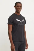 Koszulki męskie - Salewa t-shirt sportowy Solidlogo kolor czarny z nadrukiem - miniaturka - grafika 1