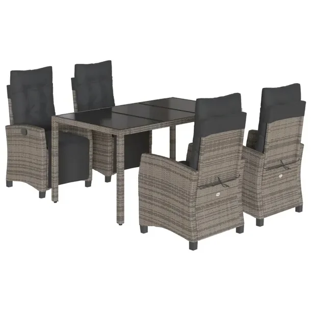 Zestaw Mebli Ogrodowych Rattan PE Szary, Stół 150x90x75 cm, Krzesła 57x6