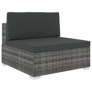 vidaXL Środkowa sofa z poduszką, polirattan, szara - Fotele i krzesła ogrodowe - miniaturka - grafika 1