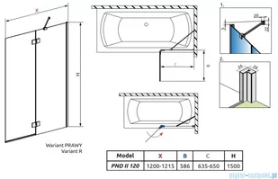Radaway Essenza Pnd II parawan nawannowy 120cm prawy szkło przejrzyste 110002120-01-01R - Parawany nawannowe - miniaturka - grafika 2