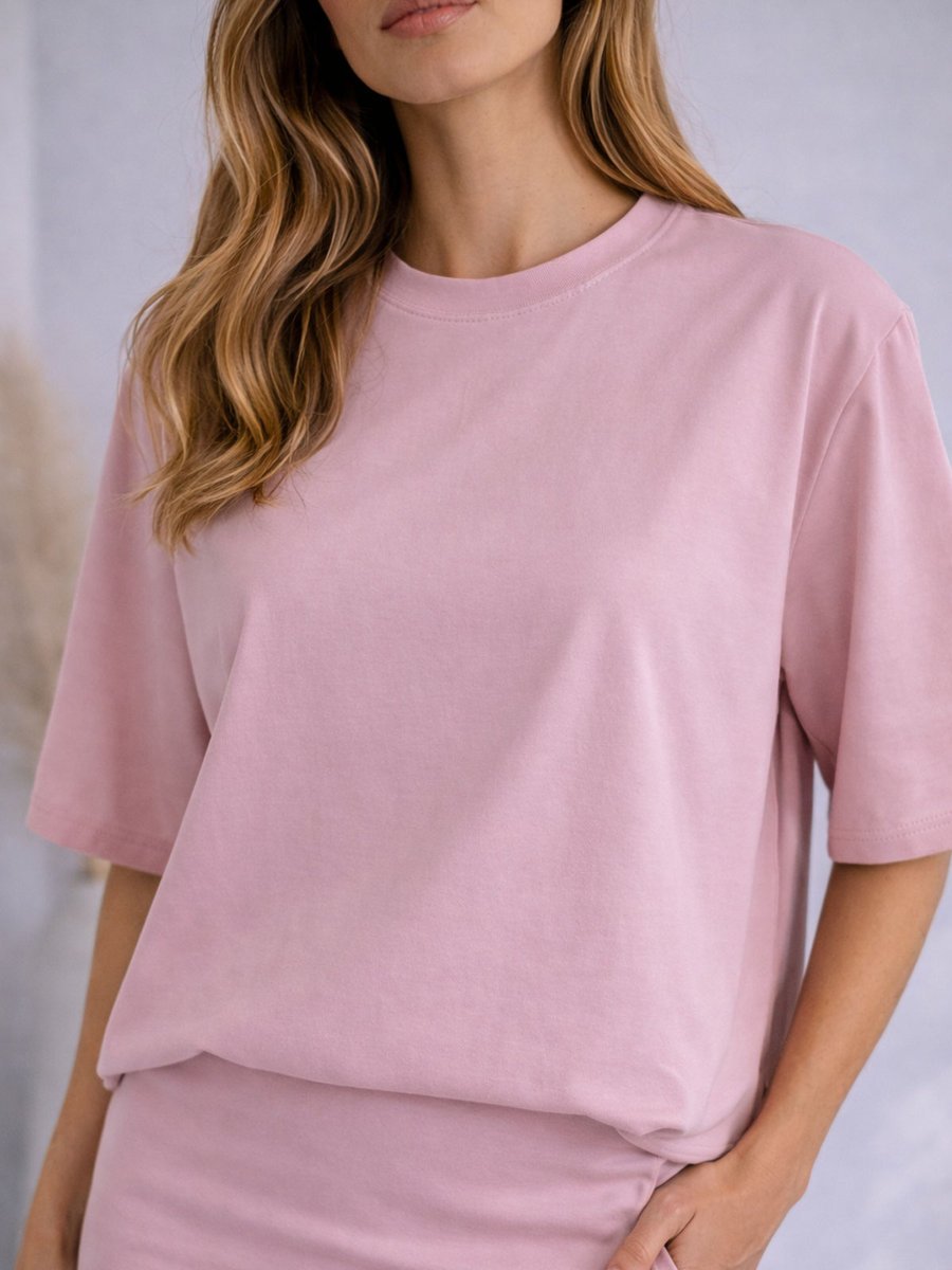 Gładki T-shirt bawełniany L brudny róż