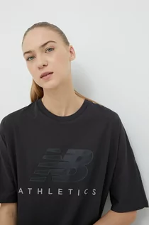 Koszulki sportowe damskie - New Balance t-shirt bawełniany kolor szary - grafika 1
