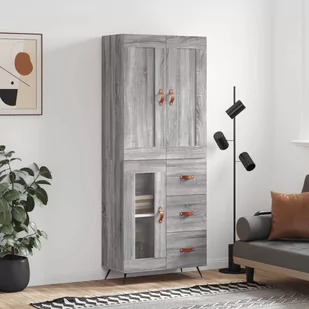 vidaXL Witrynka szary dąb sonoma 69,5x34x180cm materiał drewnopochodny - Witryny - miniaturka - grafika 1
