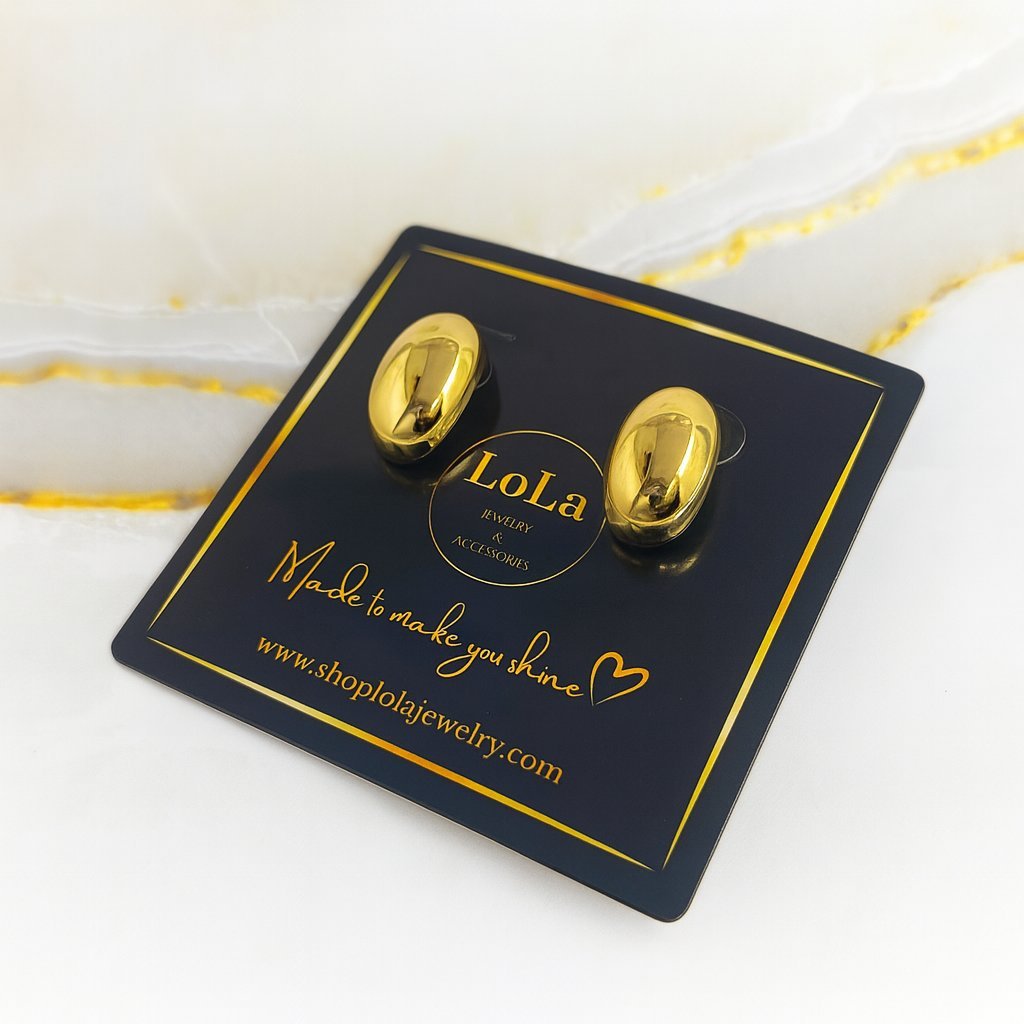 Kolczyki Averie - Złote Owalne Łezki Chunky Stal Chirurgiczna Gładkie Sztyfty