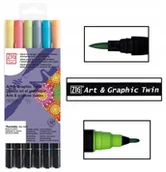 Kredki, ołówki, pastele i pisaki - Pisaki dwustronne brush Twin ZIG KURETAKE 6 kol - miniaturka - grafika 1
