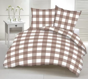 Pościel z kory 200x220 171b beżowa biała kratka na guziki gruba - Pościel - miniaturka - grafika 1