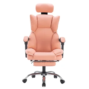 Fotel biurowy, krzesło biurowe Fotel ergonomiczny biurowy obrotowy z podnóżkiem różowy Office - Fotele i krzesła biurowe - miniaturka - grafika 1