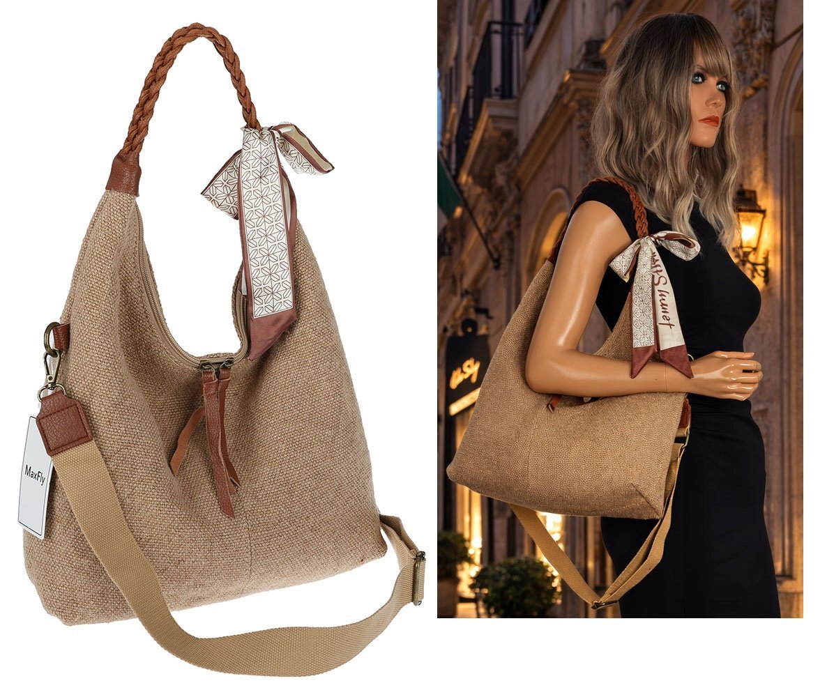 Torebka Damska Worek Shopper Torba na Ramię duża pajemna MA359 Beżowa