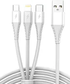 Pozostałe akcesoria do telefonów - Kabel USB 3w1 micro USB, USB-C, lightning 1m biały - miniaturka - grafika 1
