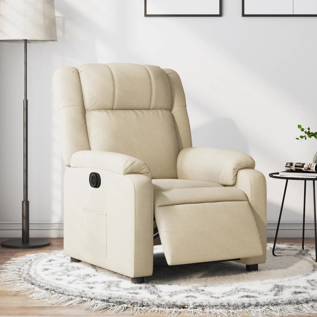vidaXL vidaXL Elektryczny fotel rozkładany, kremowy, obity tkaniną