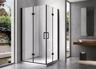 Kabiny prysznicowe - HYDROSAN Kabina prysznicowa prostokątna narożna 80x90x195 drzwi podwójne składane czarna szkło transparentne uniwersalna z powłoką Nano Glass KZ12A-BL-90X80 - miniaturka - grafika 1