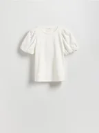 Bluzki damskie - Reserved - Bluzka z ozdobnymi rękawami - biały - miniaturka - grafika 1