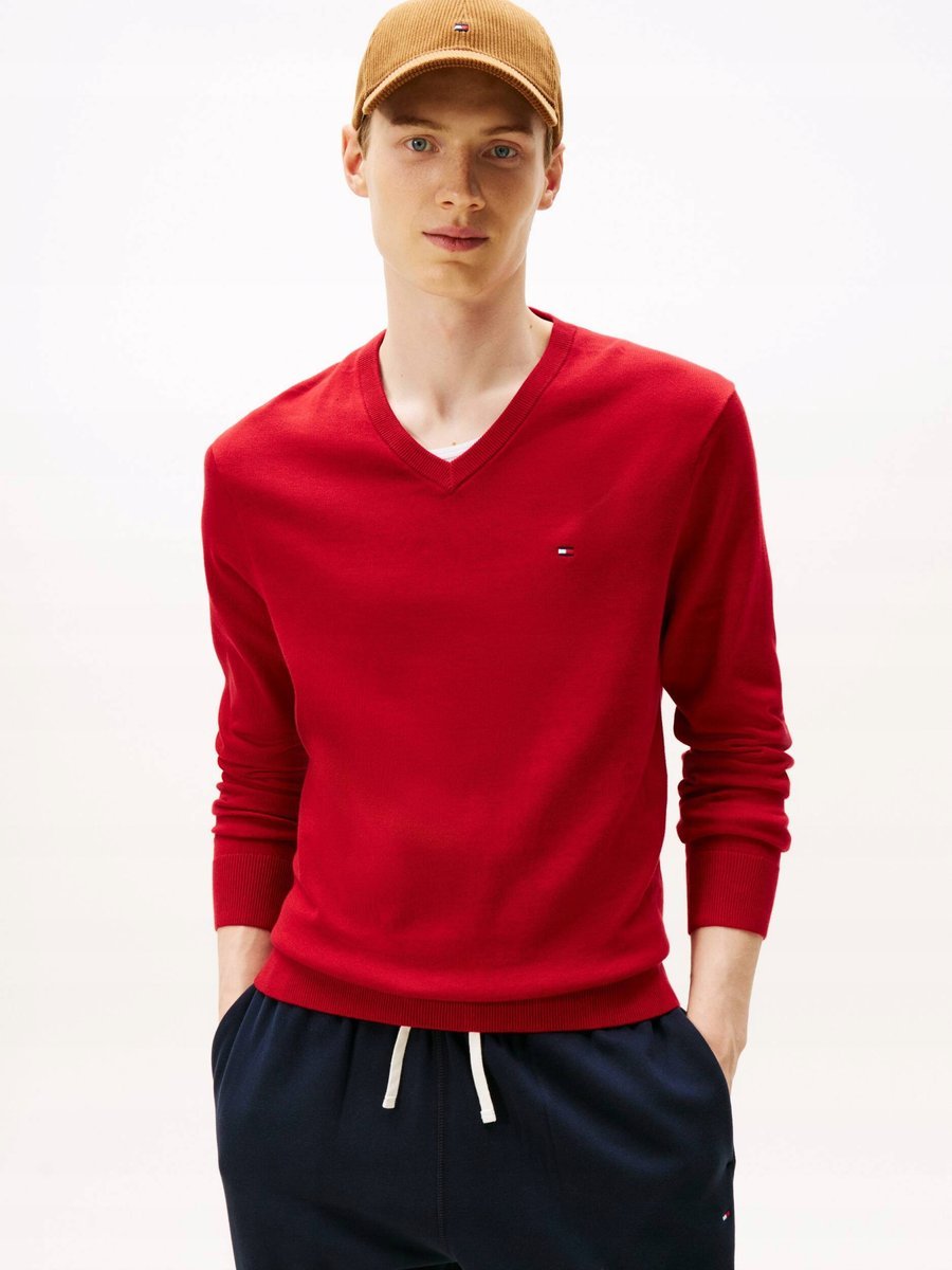 TOMMY HILFIGER SWETER CZERWONY Z DŁUGIM RĘKAWEM MĘSKI L 17AA