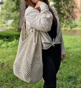 Torby i wózki na zakupy - Ekologiczna torba siatka ze sznurka, beżowa - miniaturka - grafika 1