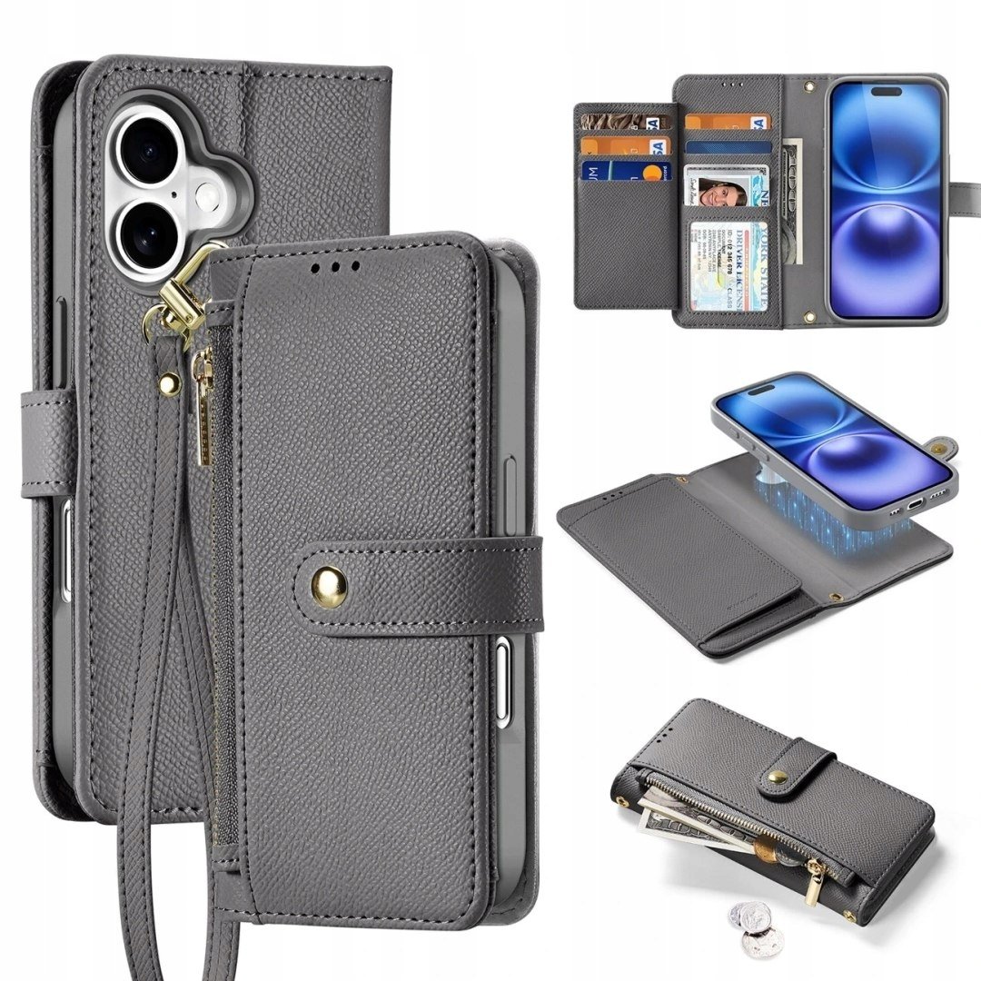 Etui skórzane do iPhone 16 MagSafe Dux Ducis Lawa portfel szare