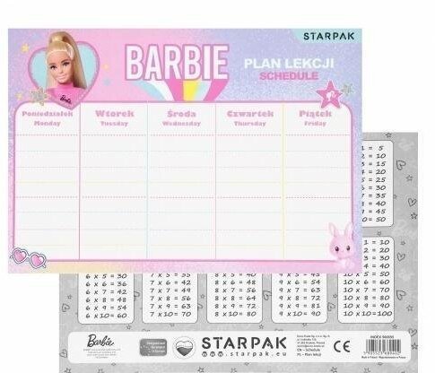Plan lekcji z tabliczką mnożenia Barbie 25szt