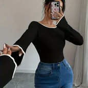 Bluzki damskie - TEMU Damski Sweter Oversize z Długim Rękawem i Rozkloszowanym Dołem w Kolorowe Bloki - miniaturka - grafika 1