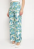 Spodnie damskie - Niebieskie Spodnie z Szerokimi Nogawkami z Wysokim Stanem w Kwiecisty Wzór Kastaria - miniaturka - grafika 1