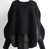 Swetry damskie - TEMU Elegancki dwukolorowy sweter damski - warstwowy styl, bluzka z okrągłym dekoltem i długim rękawem na wiosnę/jesień, do biura, na imprezę - miniaturka - grafika 1