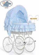 Łóżeczka i kojce - My Sweet Baby Kosz Mojżesza Retro Victoria - Biały + niebieska pościel z białą haftowaną koronką - miniaturka - grafika 1