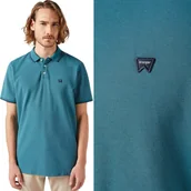 Koszulki męskie - Wrangler POLO SHIRT Hydro ZIELONA BAWEŁNIANA POLÓWKA MAŁE LOGO S - miniaturka - grafika 1