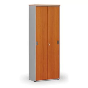 Szafa biurowa z drzwiami przesuwnymi PRIMO GRAY, 2128 x 800 x 420 mm, szary/wiśnia - Szafy biurowe - miniaturka - grafika 1