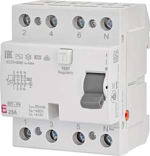 ETI POLAM Wyłącznik różnicowoprądowy 4P 25A 0.03A EFI-P4 AC 250.03 002061611 002061611 - Wyłączniki światła i elektryczne - miniaturka - grafika 2