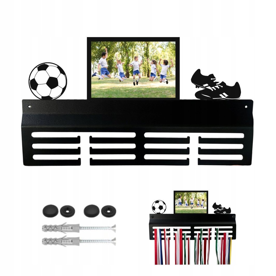 Solidny METALOWY Wieszak na medale PIŁKA NOŻNA ZE ZDJĘCIEM + kołki