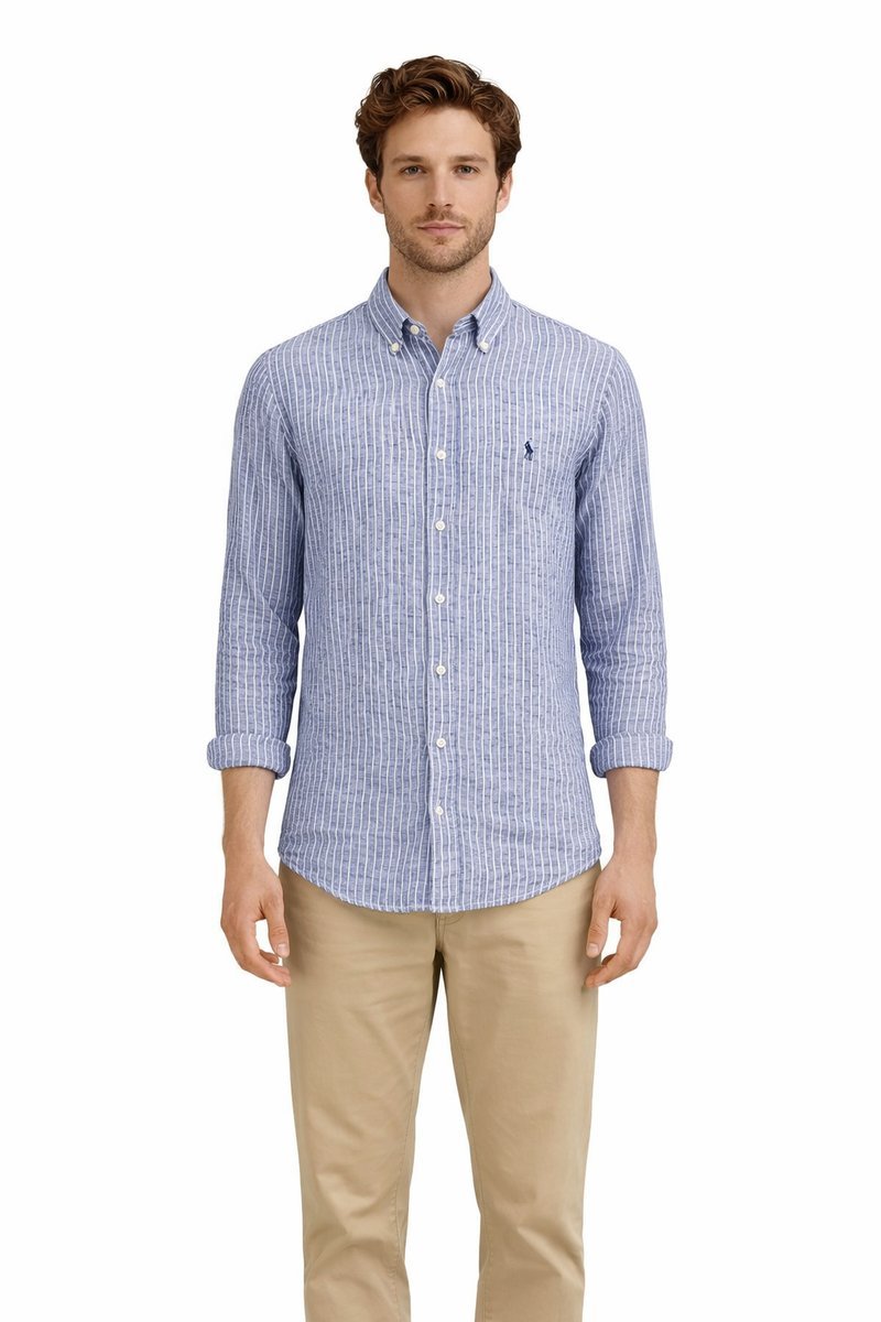 RALPH LAUREN KOSZULA MĘSKA CASUAL W BIAŁO-NIEBIESKĄ KRATĘ L I3A