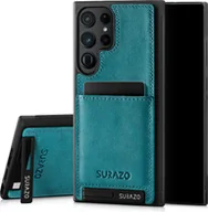Etui i futerały do telefonów - Etui SURAZO Premium z prawdziwej skóry na telefon Samsung Galaxy S23 Ultra odporne na wstrząsy skórzane etui na telefon komórkowy (turkusowe) - miniaturka - grafika 1