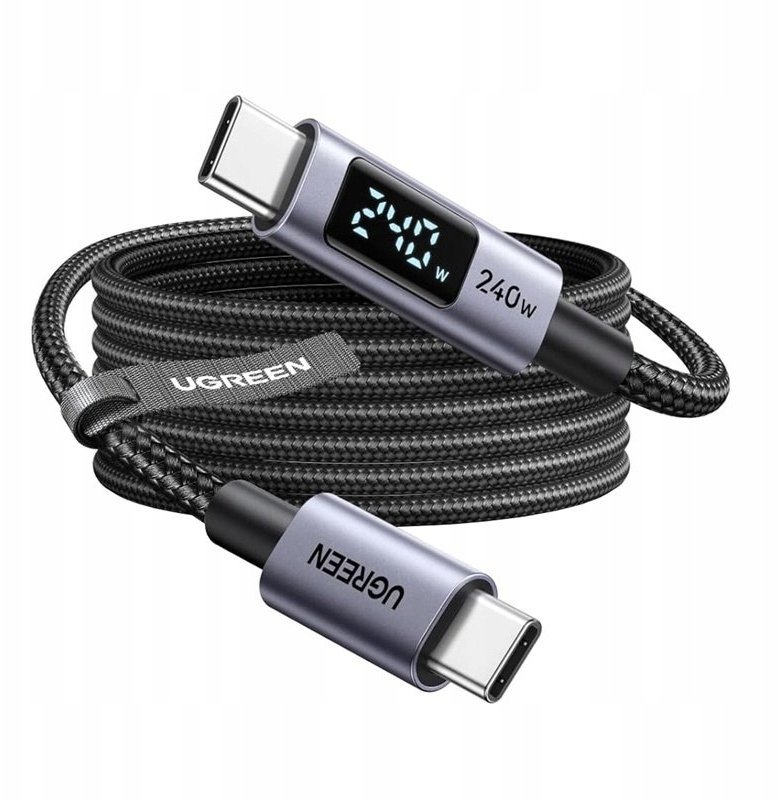 Kabel USB-C do USB-C UGREEN L530 PD 240W 480Mbps z wyświetlaczem 2m czarny