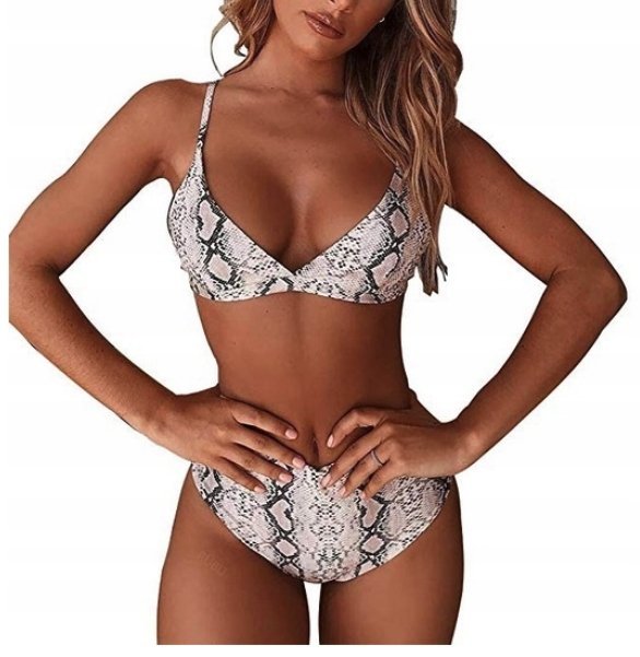 DAMSKI STRÓJ KĄPIELOWY BIKINI WYSOKI STAN WĄŻ SNAKE PRINT MODNY
