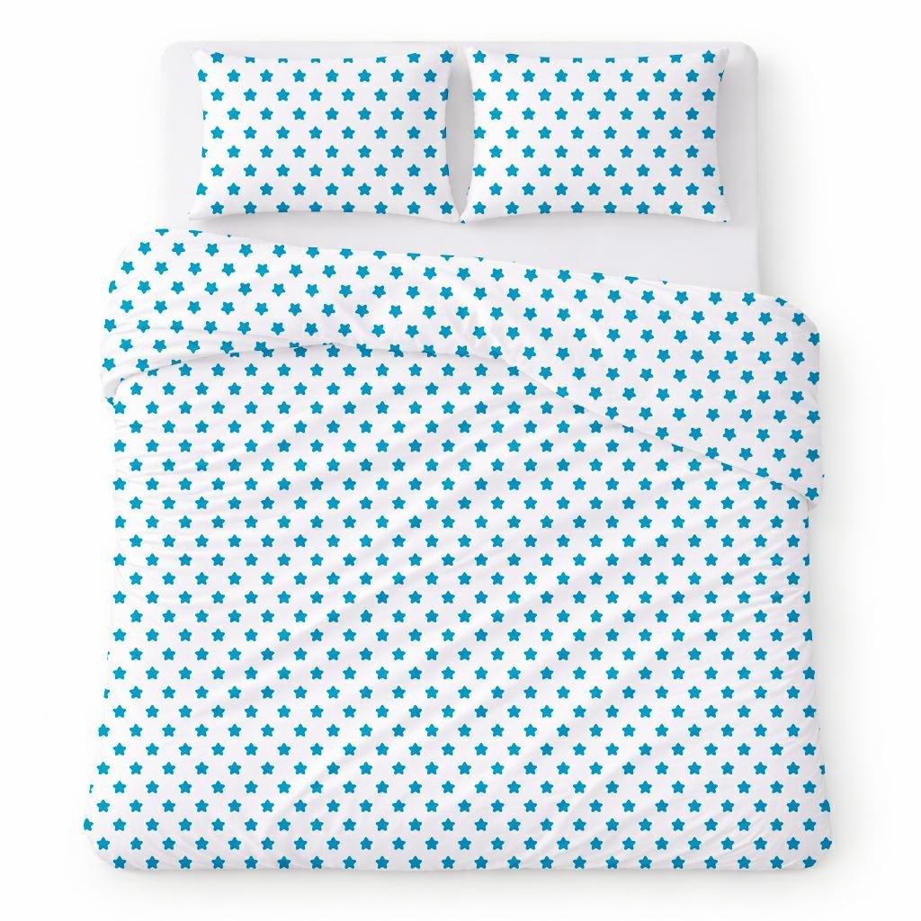 Pościel bawełniana 160x200 biała w niebieskie gwiazdki, dziecięcy nowoczesny - COTTON HOME KIDS