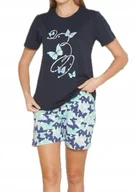 Piżamy damskie - Piżama damska granatowa - krótkie spodenki wzór w motylki na lato XXL - miniaturka - grafika 1