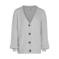 Swetry damskie - Aleva Damski luźny, dziergany kardigan z długimi rękawami i dekoltem w serek, akryl, jasnoszary, melanż, rozmiar M/L, jasnoszary melanż, M - miniaturka - grafika 1