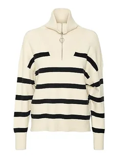 VERO MODA Bluzka damska z wysokim dekoltem, zamek błyskawiczny, Birch/Stripes:black, S - Bluzki damskie - miniaturka - grafika 1