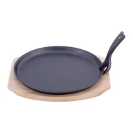 Patelnie - Kamille Patelnia talerz żeliwny 25cm z deską drewnianą 4809V - miniaturka - grafika 1