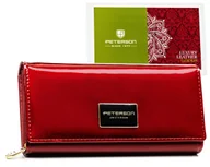 Portfele - Portfel damski skórzany czerwony duży RFID PETERSON - miniaturka - grafika 1