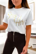 Koszulki i topy damskie - T-shirt Stay Here Gold biały - SHOPAHOLIC`S DREAM - miniaturka - grafika 1