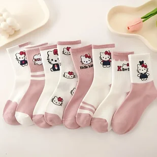 TEMU 8 par miękkich skarpet do połowy łydki z motywem Sanrio Cartoon Anime dla kobiet, uniwersalne, słodkie, różowe skarpetki sportowe na wiosnę i - Inne - miniaturka - grafika 1