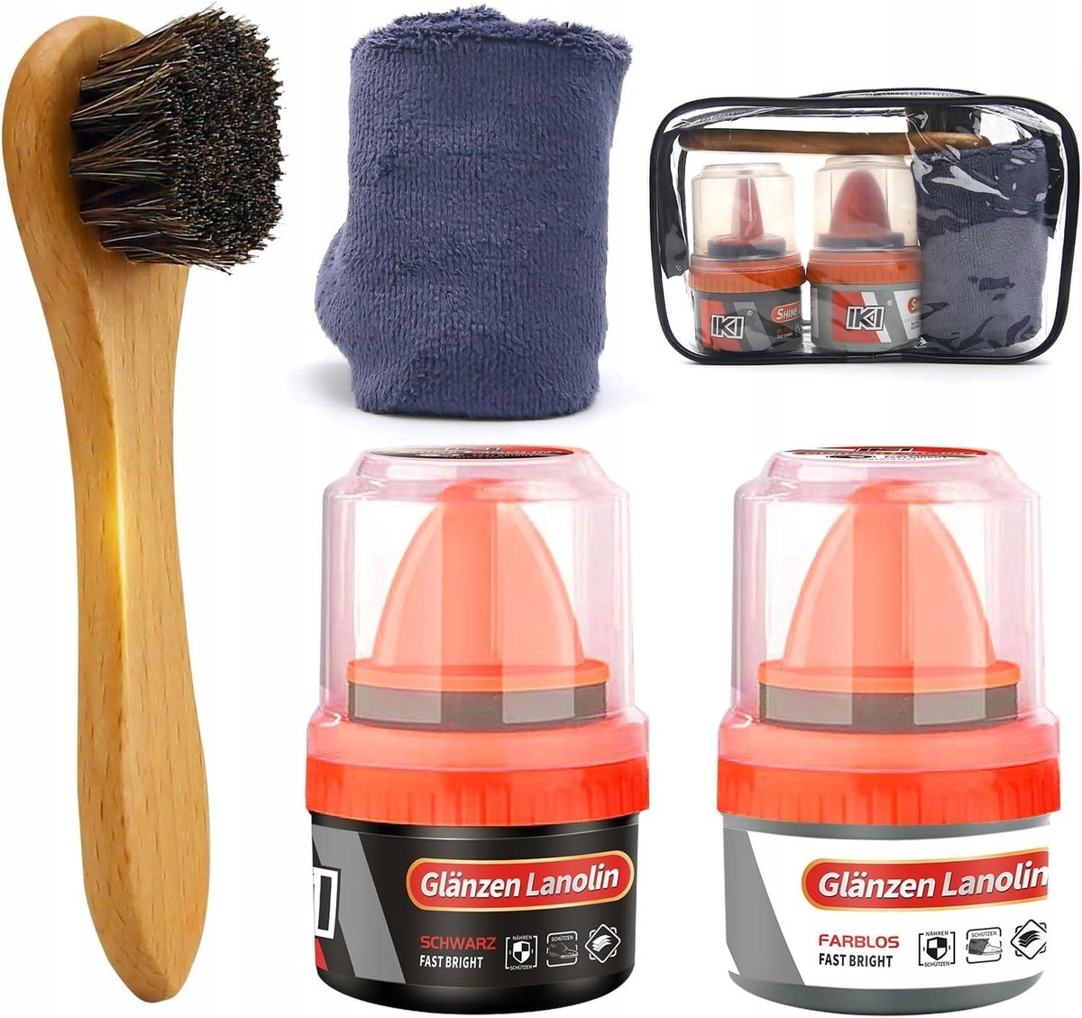 ZESTAW DO CZYSZCZENIA Pielęgnacji Obuwia Skórzanego z lanoliną akcesoriami