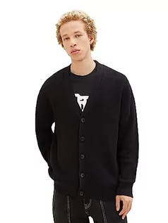 Swetry męskie - TOM TAILOR Denim Męski luźny krój kardigan z zapięciem na guziki, 29999-czarny, XL - grafika 1